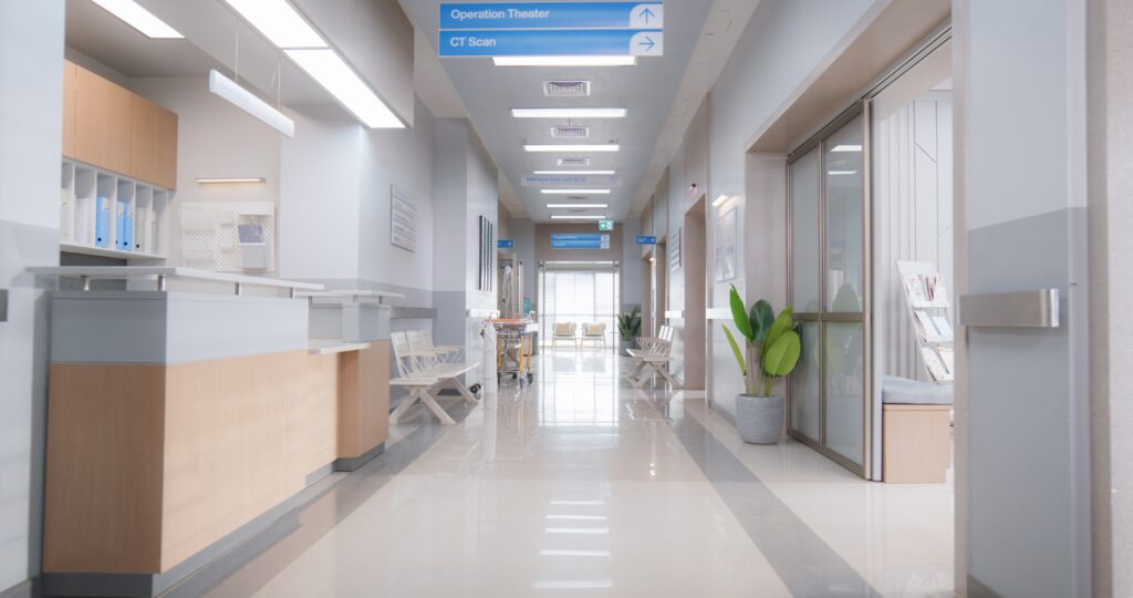 Empty,hospital,reception,hall,during,the,day.,modern,clinic,with
